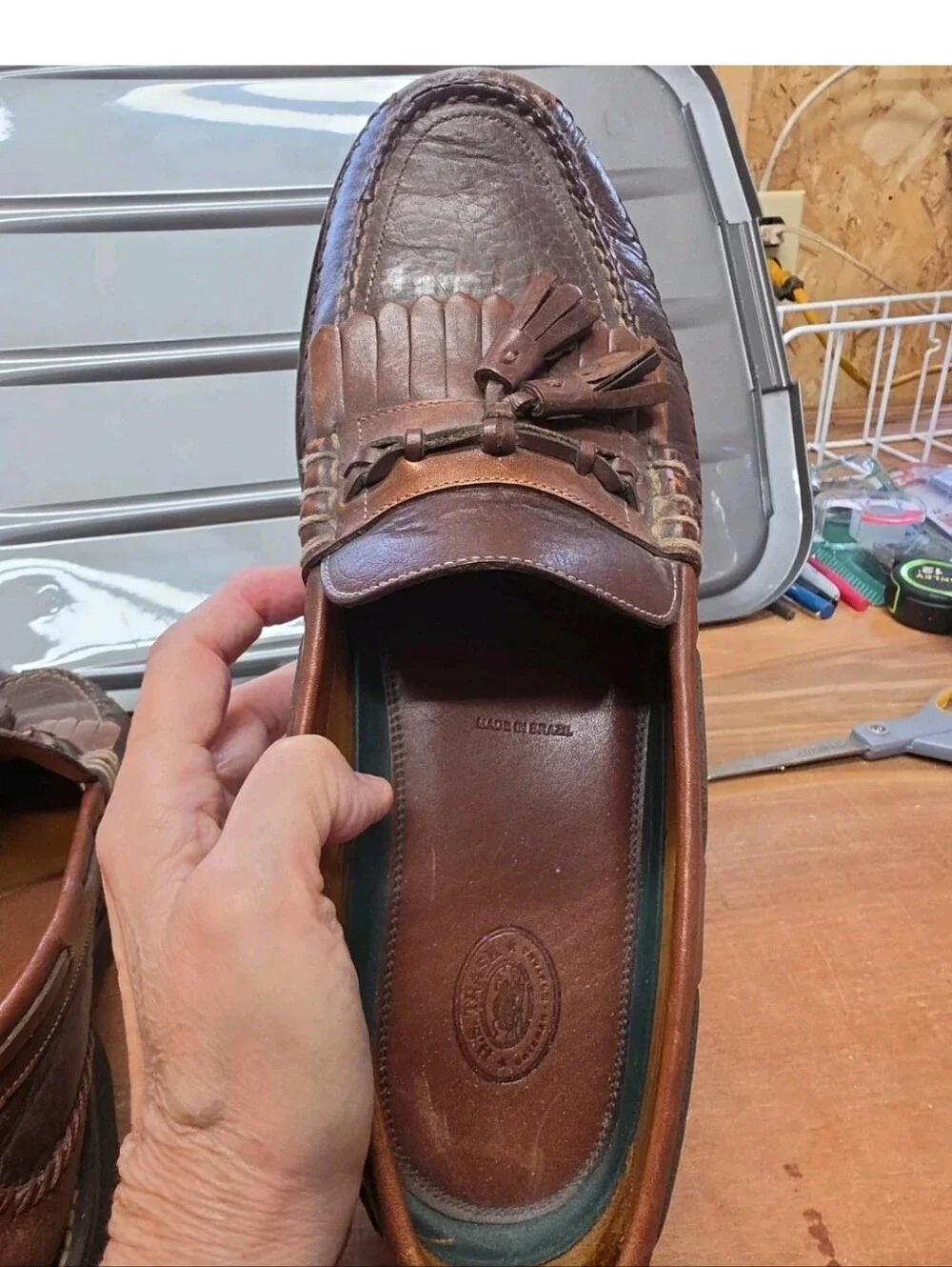 H.S. Trask Shoes Mens Size 13N Brown Leather Slip On Tassel Loafers